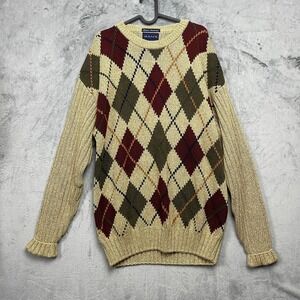 GANT Preppy Cotton Argyle‎ Knit Crewneck Sweater Large Beige Academia Classic